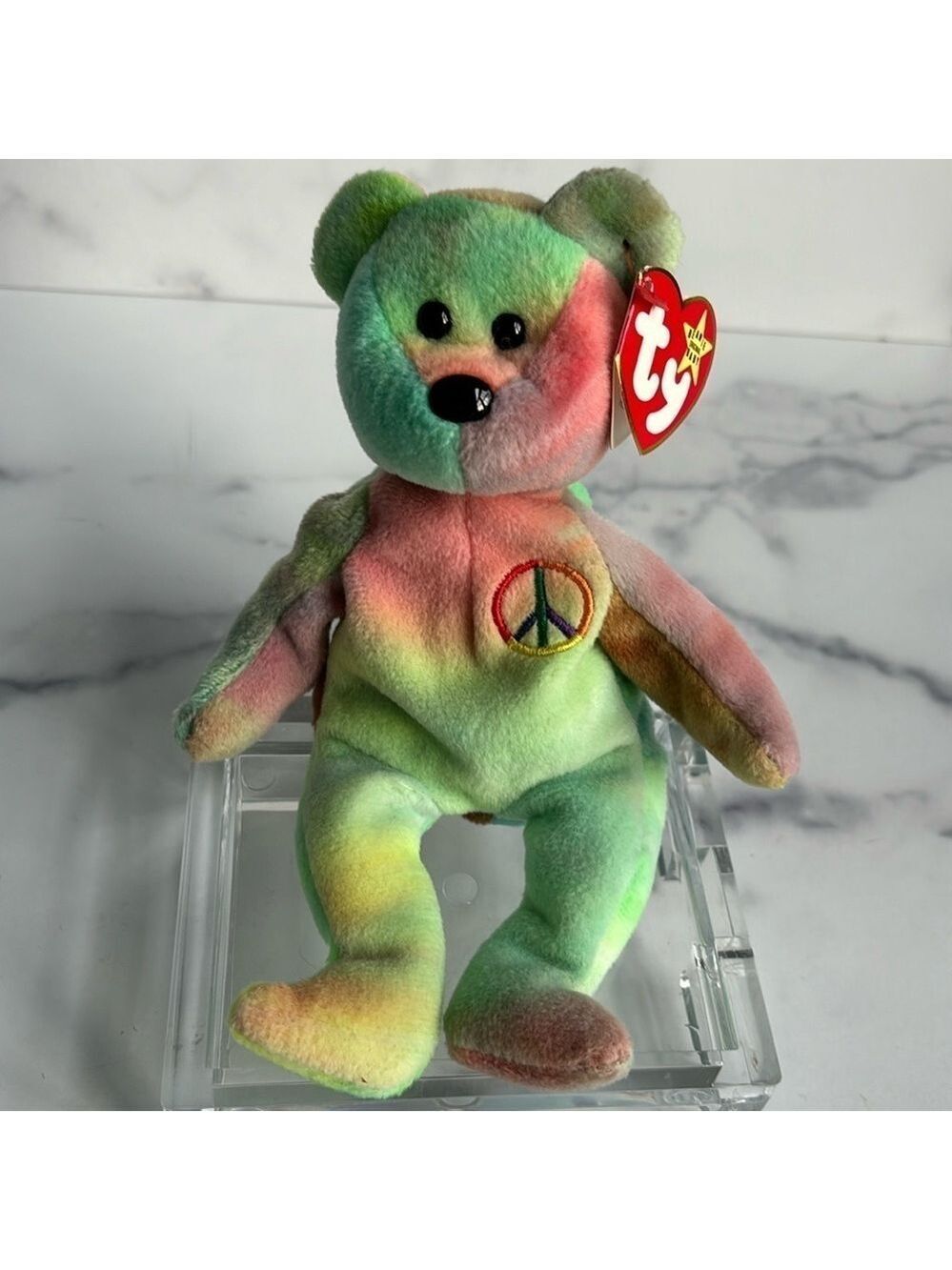 TY Beanie Baby Peace The Bear 1996  Neon Multi Retired Rare